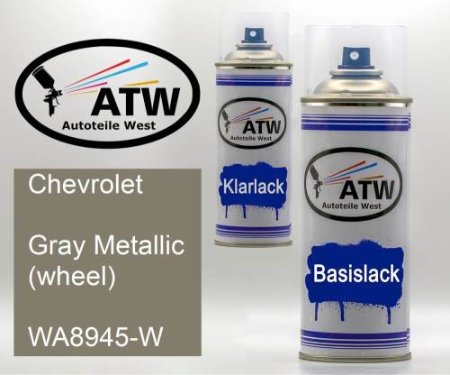 Chevrolet, Gray Metallic (wheel), WA8945-W: 400ml Sprühdose + 400ml Klarlack - Set, von ATW Autoteile West.